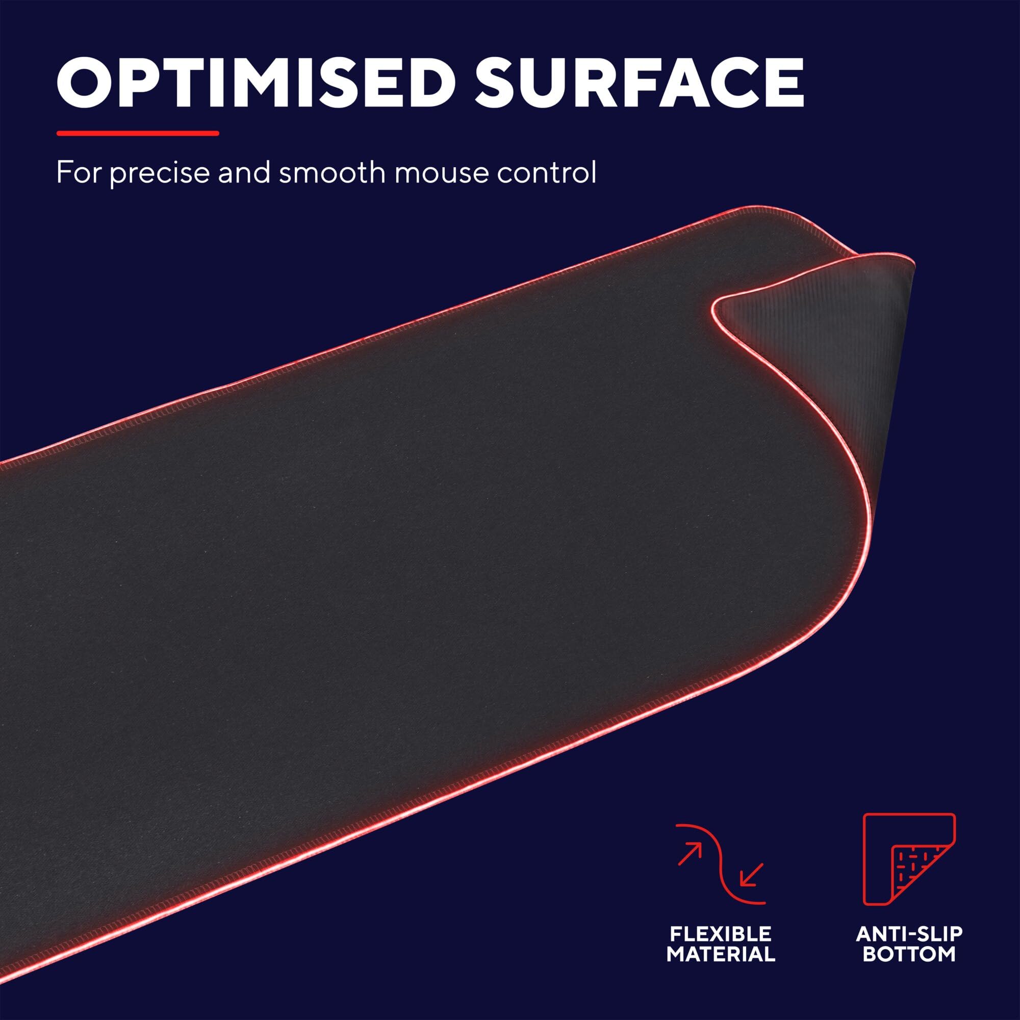 Trust Gaming GXT 764 Glide-Flex RGB Mauspad XXL, 930x300 mm, Gaming Mousepad mit LED Beleuchtung, rutschfeste Gummiunterseite, Große Schreibtischunterlage, USB-betrieben, Desk Mat - Schwarz 4
