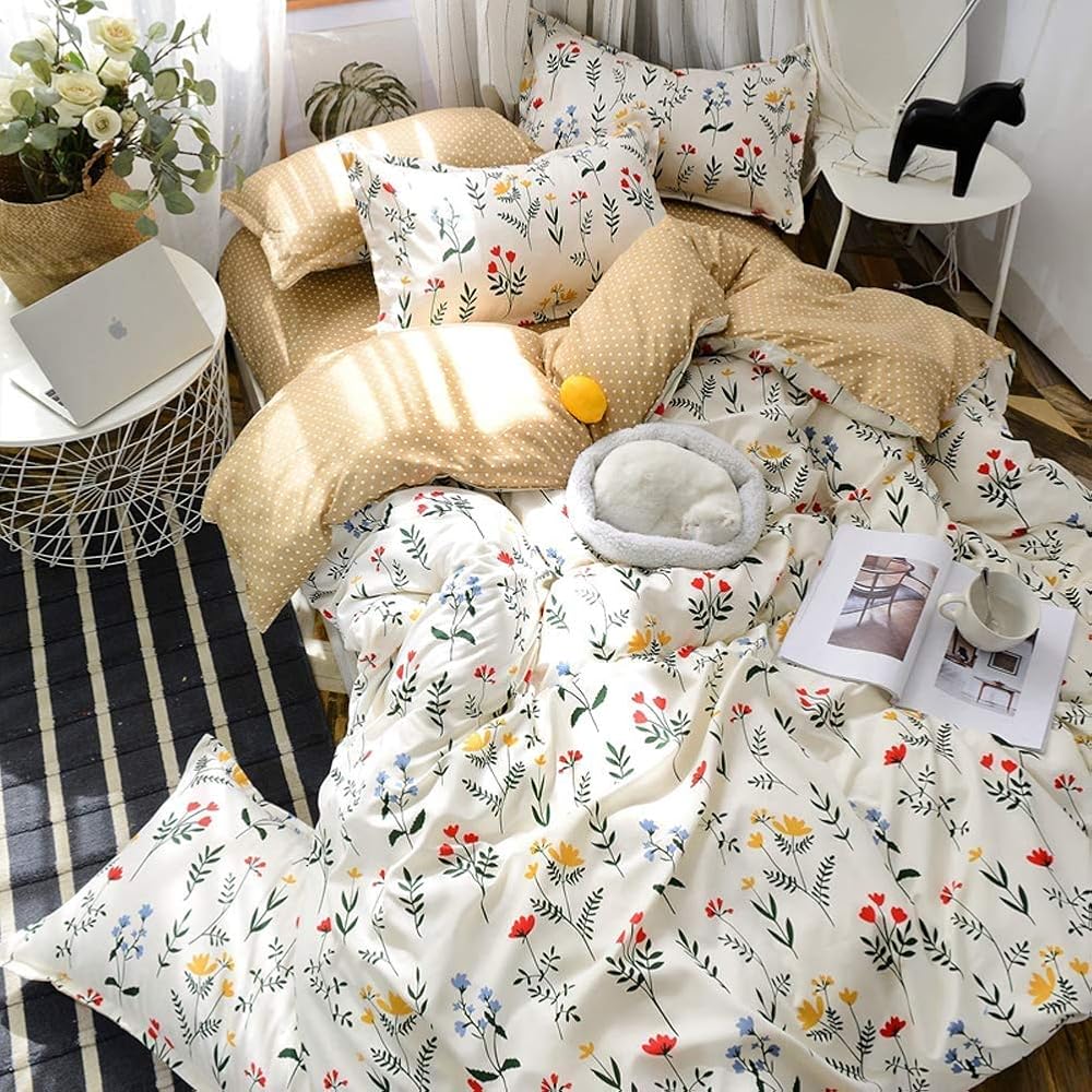Loussiesd Floral Duvet Cover Set Kids Girls Women Yellow Flowers