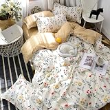 Loussiesd Floral Duvet Cover Set Kids Girls Women Yellow Flowers