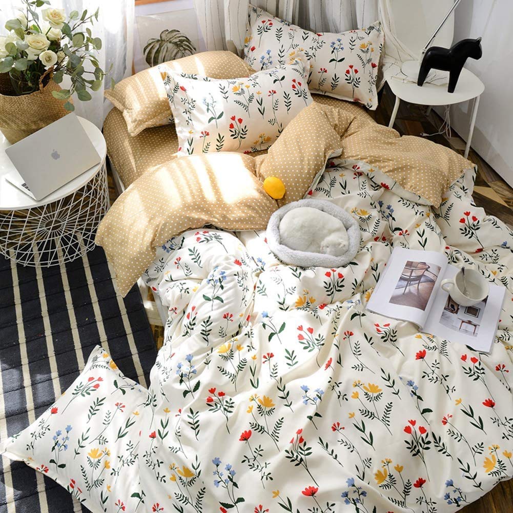 Loussiesd Floral Printed Duvet Cover For Kids Girls Women Yellow Flowers Bedding Set Pattern Comforter Cover Nature Botanical Theme Quilt Cover Single Size Room Decor With 1 Pillow Case