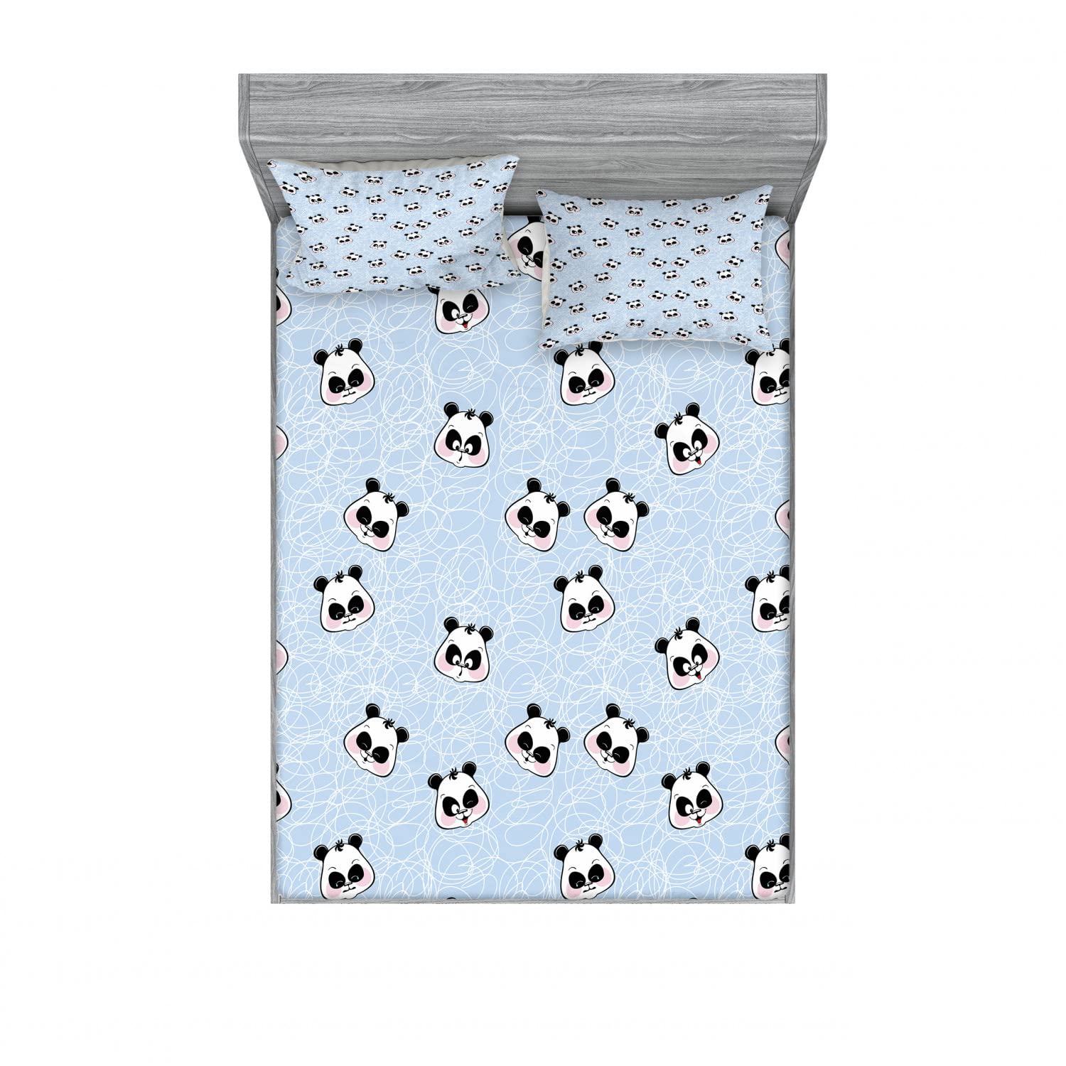 Ambesonne Cartoon 2 Pack Fitted Sheet & Pillow Sham