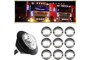 BJZ 3/4'' LED Trailer Marker Clearance Lights White Round 12V LED Side Marker Front Rear Running Turn Signal Tail Indicator Light Waterproof for Trailer Truck ATV UTV RV Pickup, 10Pcs w/Clear Lens