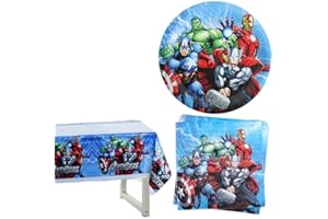 LOSEDE 41pcs Party Supplies,1Tablecover, 20Napkins,20Plates, Birthday Party Decorations,41Pcs/Set (Red, Blue, Green)