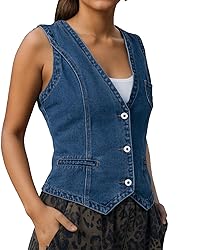 Ladyful Women's Classic Crop Denim Waistcoat Vest