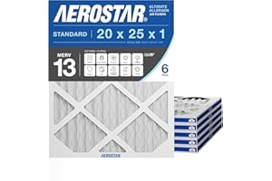 Aerostar 20x25x1 MERV 13 Air Filter, 6 Count, ACTUAL SIZE (19.75 x 24.75 x 0.75), HVAC, Air Conditioning & Furnace Filter for Allergies, Dust, Pet Dander & Smoke (MPR 1500 / FPR 10), Made in USA