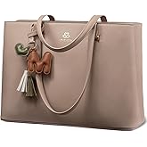 LOVEVOOK Laptop Tote Bag for Women, Work Tote Gift with Zipper, Leather Laptop Bag with Computer Compartment