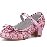 K KomForme Girl's Dress Shoes Mary Jane Glitter 1.5 in Low Heel Wedding Party Princess Shoes for Toddler/Little/Big Kids