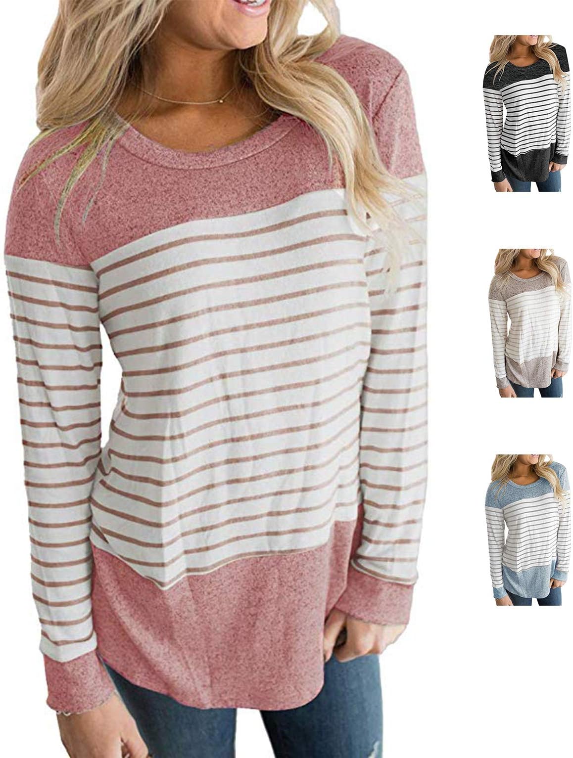 LETSRUNWILD Women's Round Neck Oversized Sweaters Long Batwing Sleeve T-Shirt Loose Tunic Tops (Pink, US M)