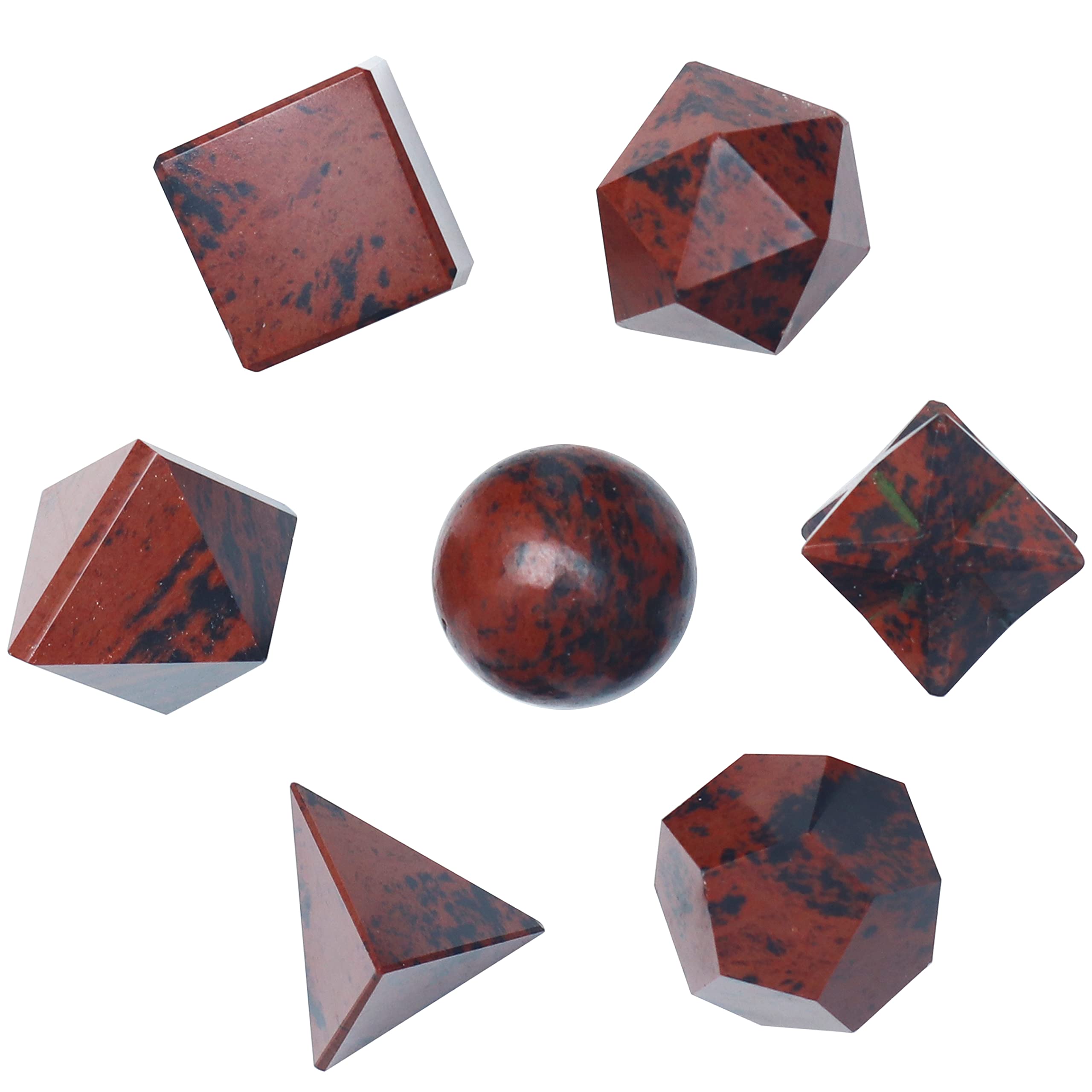 Crocon® Mahogany Obsidian 7Pcs platonic solids crystal geometry set, Platonic Solids Sacred Geometric stones for Meditation Reiki Balancing Healing Chakra Stone Cleansing Spiritual Good Luck (15-20mm)