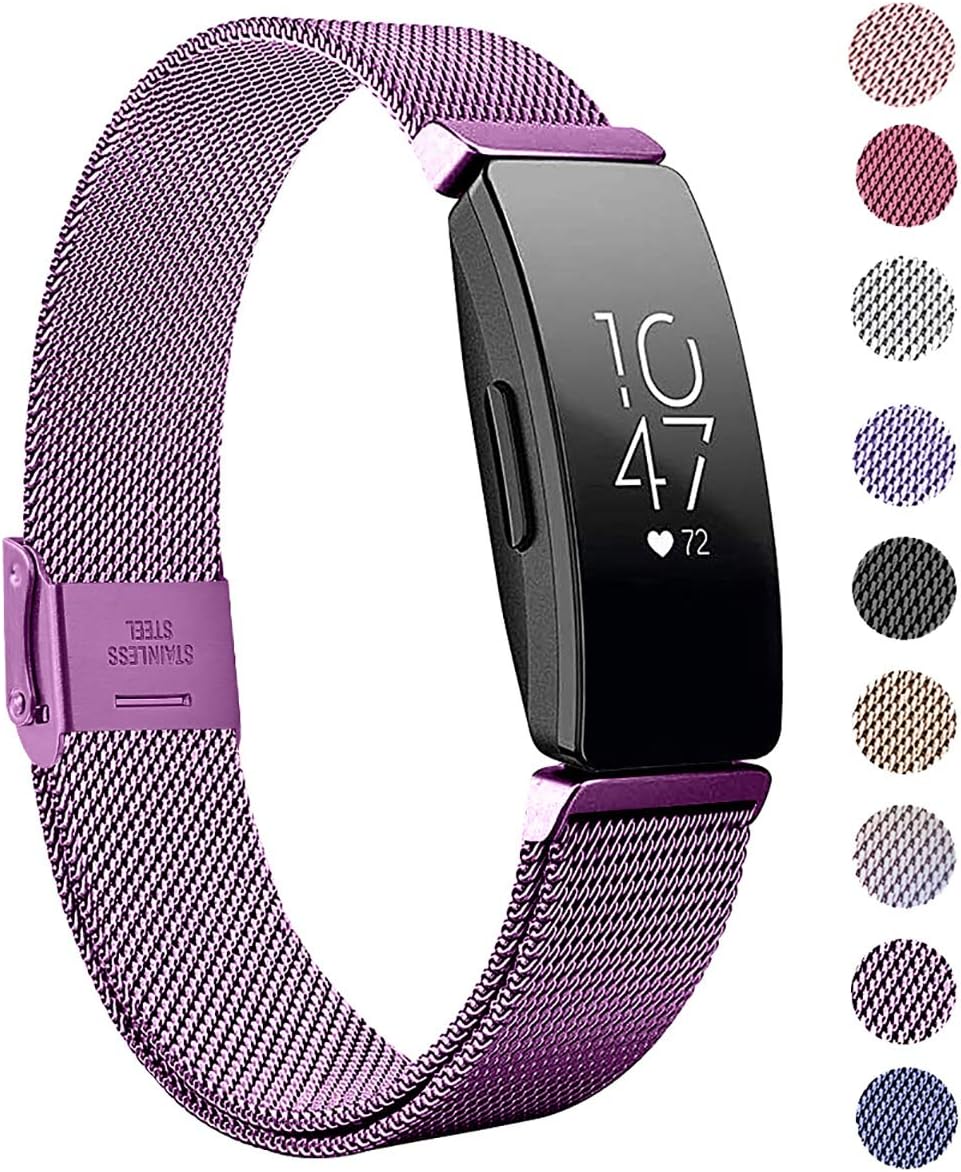 MEFEO Compatible with Fitbit Inspire Bands & Fitbit Inspire HR Band, Stainless Steel Metal Strap Wristbands Sport Bracelet Loop Replacement for Women Men
