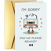 Obbyidk Cute Type I'm Sorry Card for Boyfriend Girlfriend, Funny Cassette Apology Card for Him Her, Can We Please Rewind