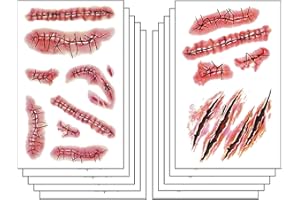 AOYOO Halloween Temporary Tattoos 3D Body Face Realistic Fake Stitches Tattoo Sticker Waterproof for Chucky Costume Zombie Vampire Makeup Prank Props Cosplay Kids Adults