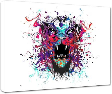 Amazon Co Jp Tucocoo アーティスティックカラー絵 ライオンの水彩画イラストモダンアート イラストレーションソファリビングルームの壁の装飾 壁画 アートパネル 30cm 40cm 木枠付きの完成品 Generic