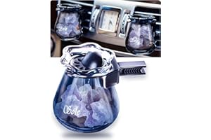 QINGBEI Car Diffuser Glass Bottles with Crystals Natural Stone for Spreading Essential Oils,Blue Lotus Design Glass jar as air freshener Vent Clip,car Vent Decor Accessories (Purple Stone)