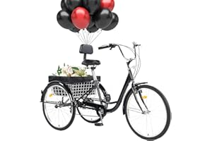 EVGTTI 24/26" Adult Tricycle 7 Speed, 3 Wheel Mountain Trikes, Three Wheeled Bikes with Basket & Backrest Seat for Seniors, Women, Men, Multiple Colors
