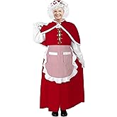 Yeenuo Mrs. Claus Costume for Women Plus Size Adult Santa Dress 8PCS with Bonnet Apron Wig Deluxe Christmas Cosplay Outfit