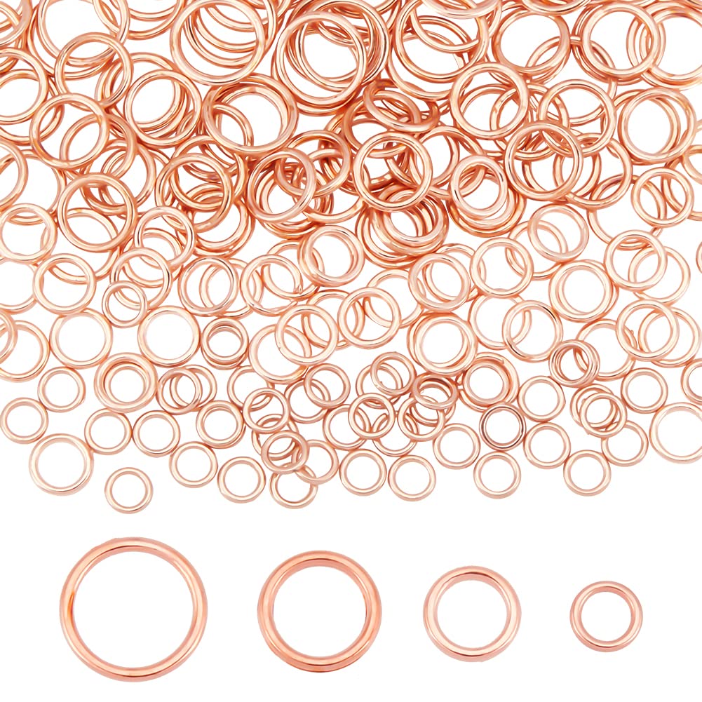 PH PandaHall 200pcs Closed Jump Rings 4 Sizes Brass Jump Rings Rose Gold Closed O Rings 16~18 Gauge O Ring Connectors for Keychain Choker Earring Necklaces Bracelet Jewellery Making, 6/8/10/12mm