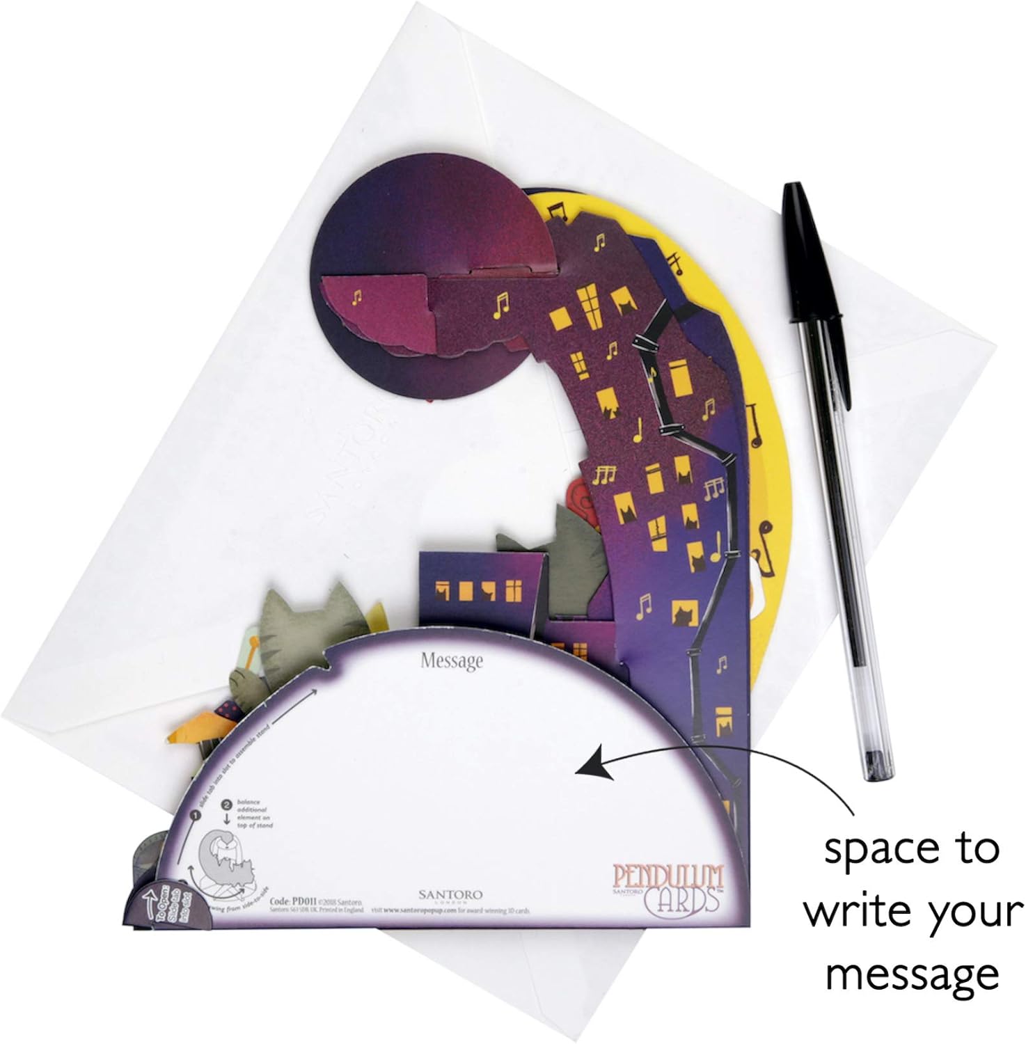 SANTORO Pendulum, 3D Pop Up Greeting Card - Jazz Cats - for Her Him, Kids, yellow|grey|brown|blue, 16 x 21 cm - Image 4