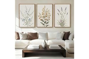 HPNIUB Framed Minimalist Botanical Wall Art Large Neutral Floral Art Prints Modern Beige Wildflower Wall Decor for Living Roo