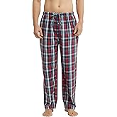 Vulcanodon Men's Cotton Woven Pajama Pants, Soft Lounge Pajama Pants with big pockets for Men Plaid Pj Bottoms
