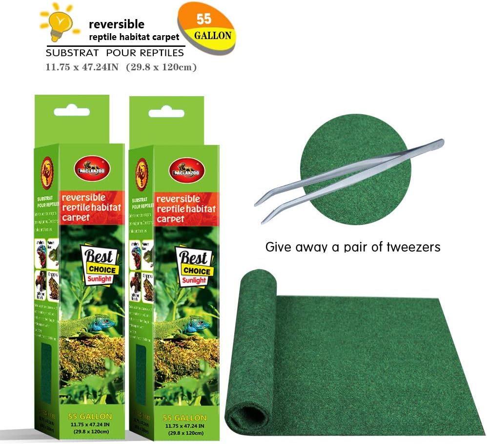 Mclanzoo 55Gallon Reptile Carpet,Pet Terrarium Liner,Reptiles Cage Mat/Substratefor Snakes, Chameleons, Geckos ands Kitchen Use(2sheets) with Tweezers Feeding Tongs (11.75 x 47.24in)