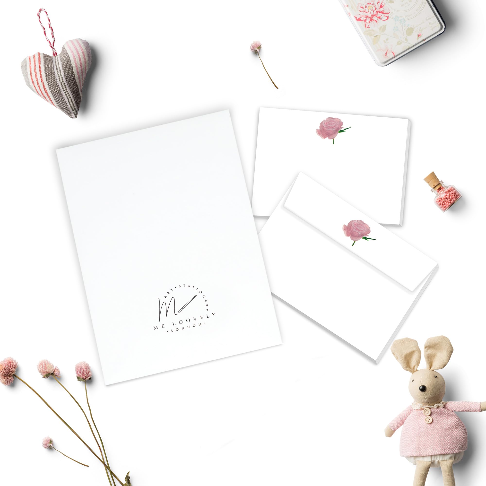 Me Loovely Pink Rose Flat Notecard and Envelopes Sets A6 Size Greeting Cards Correspondence Card Floral Writing Stationary Supplies | Christmas Gifts (Pack of 10 with Gift Envelope)