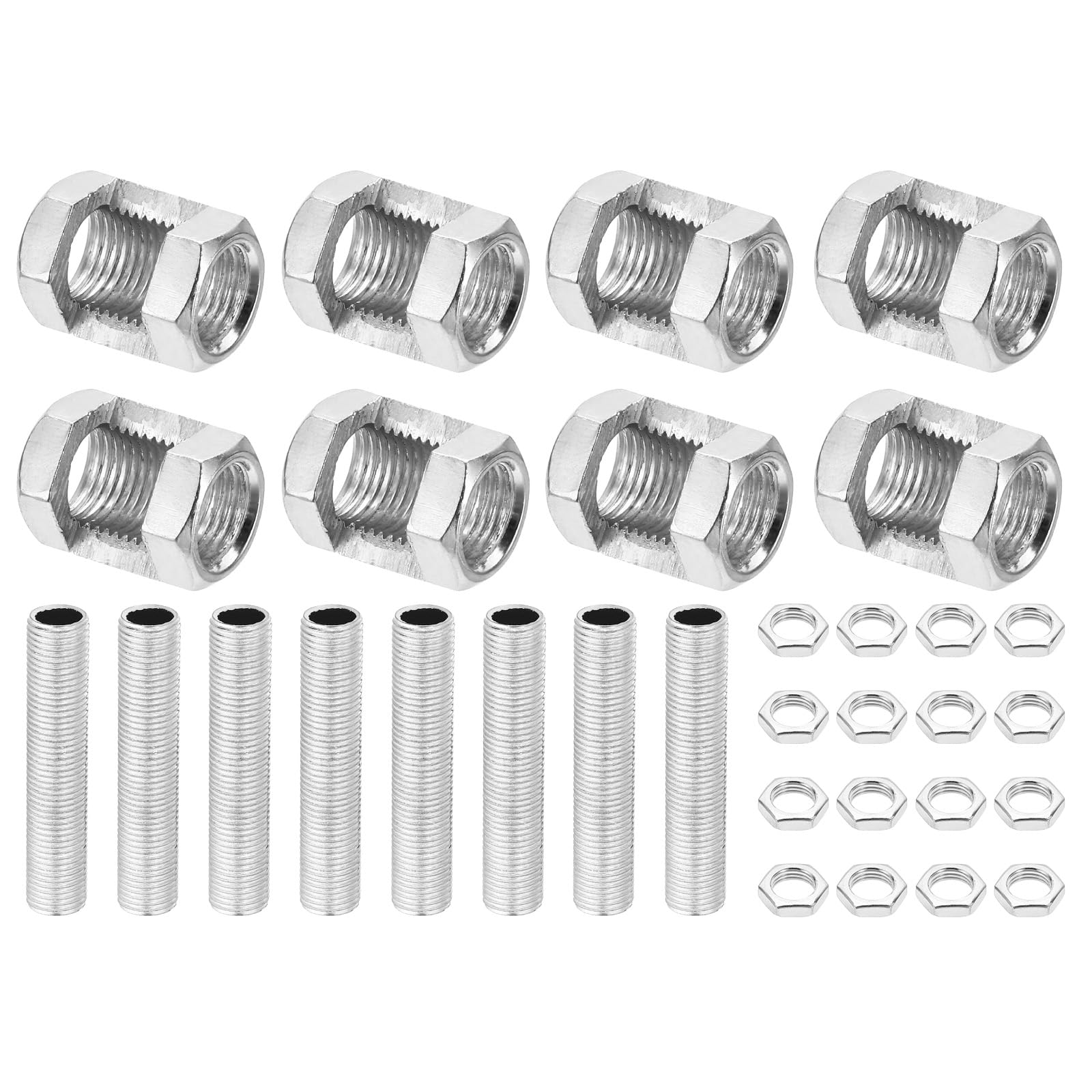 PATIKIL M10 Fine Thread Lamp Pipe Repair Kits, 32 Pcs M10×20 Metal Hexagon Open Coupling Nut with Threaded Pipe and Hex Nut for Light Extension Rod