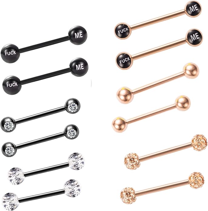 JDXN 6Pair 14G Stainless Steel Nipple rings Barbell Heart