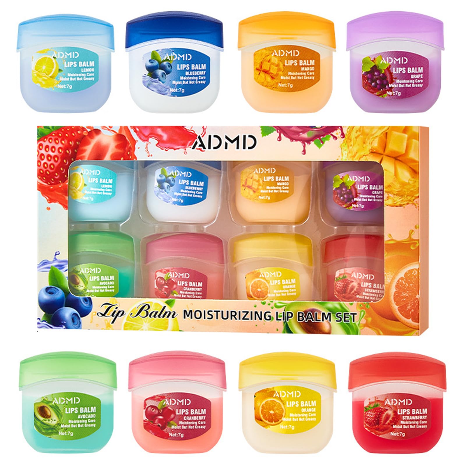 Lip Balm Set - Deep Moisturizing Mask, Natural Moisturizer for Cracked, Dry and Chapped Lips, Clear Plumping Gloss (8 Pack)