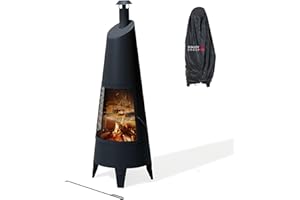 SUNJOY 2-in-1 Chiminea Fire Pit & Grill, 57" Tall Outdoor Fireplace with Removable Stainless Steel Grill Grate, Spark Screen 