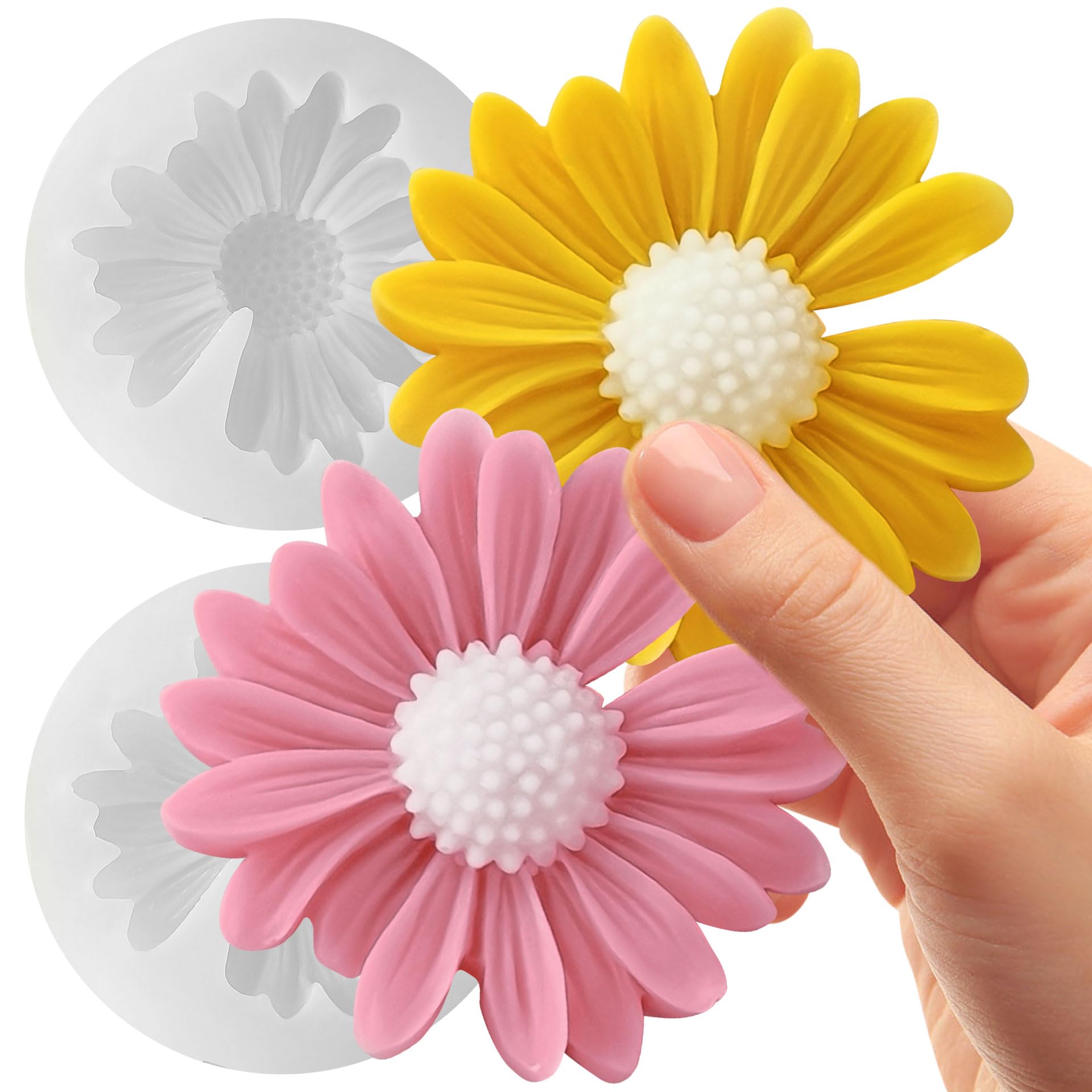 Photo 1 of 2 Pack Daisy Flower Mold - Resin Casting Silicone Molds for Home Decor & Candle Making Wave Spiral Mold