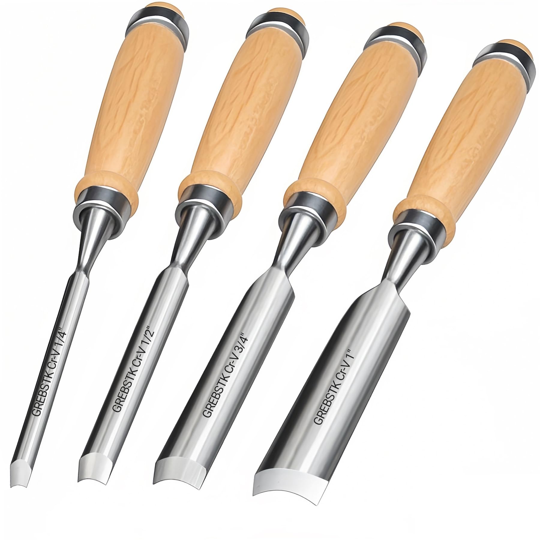 Photo 1 of GREBSTK 4pcs Semicircle Chisel Set Carpenter Gouge Chrome Vanadium Steel Semi-Circular Cr-V Woodworking Carving Chisels