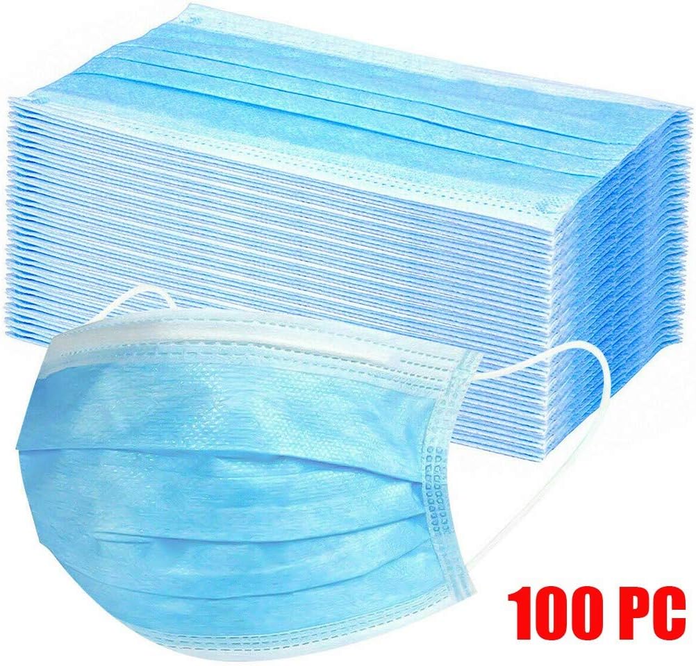 Transser 100 Pack Disposable Face M Asks Máscara for Children Adults, 3 Layers Surgical Medical Dental Mouth Protection for Germs Corona Virus Coronavirus Flu (Blue)