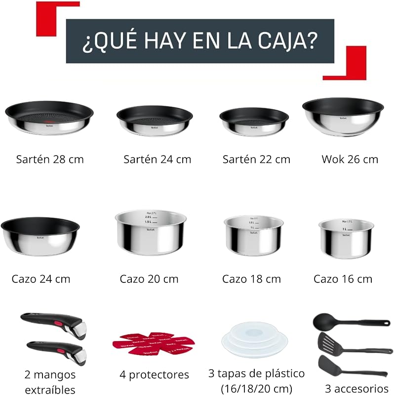 Ingenio Comfort Max - Conjunto de 8 Peças + 12 Acc, Aço Inoxidável