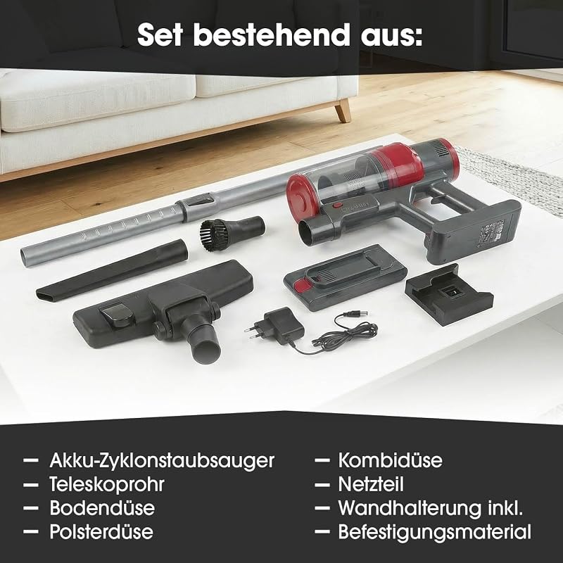 2in1 Akku-Zyklon-Staubsauger | Kabelloser Hand- & Bodenstaubsauger mit starkem 22,2 V Li-Ion Akku | Bis zu 38 Min Laufzeit & 12kPa Saugleistung| EPA-11-Filter & 800ml Kapazität — Foto 7 von 7