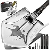 CoCuKi Camping Shovel Survival Kit, 2.0 Version One-Click Conversion Military Grade Multifunctional Folding Tactical Shovel with Titanium Backpacing Trowel for Camping, Emergency, Gardening, Hiking