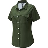 Haimont Women's UPF 50+ Short Sleeve Hiking Button Down Shirt | Quick-Dry Woven, Mesh Back Vents, 2 Front Pockets, Hem Cleaning Patch, Fishing &amp; Travel