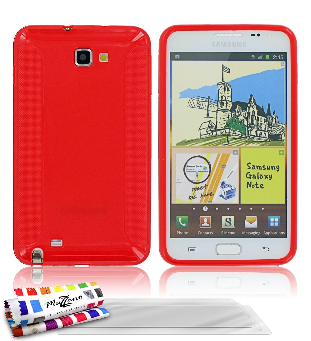 MUZZANO Original ExtraGrip Premium Flexible Shell Case with 3 Ultra Clear Screen Protective Film for Samsung Galaxy Note - Red