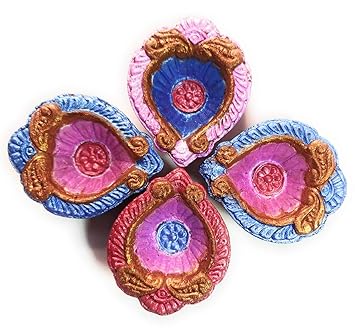 Diya : Clay Diya, mitti Diya, Diyas for Diwali, Hand Painted Deepak for Diwali & Navratri Puja (11 Pieces Set) for Diwali & Navratri Puja, Handmade