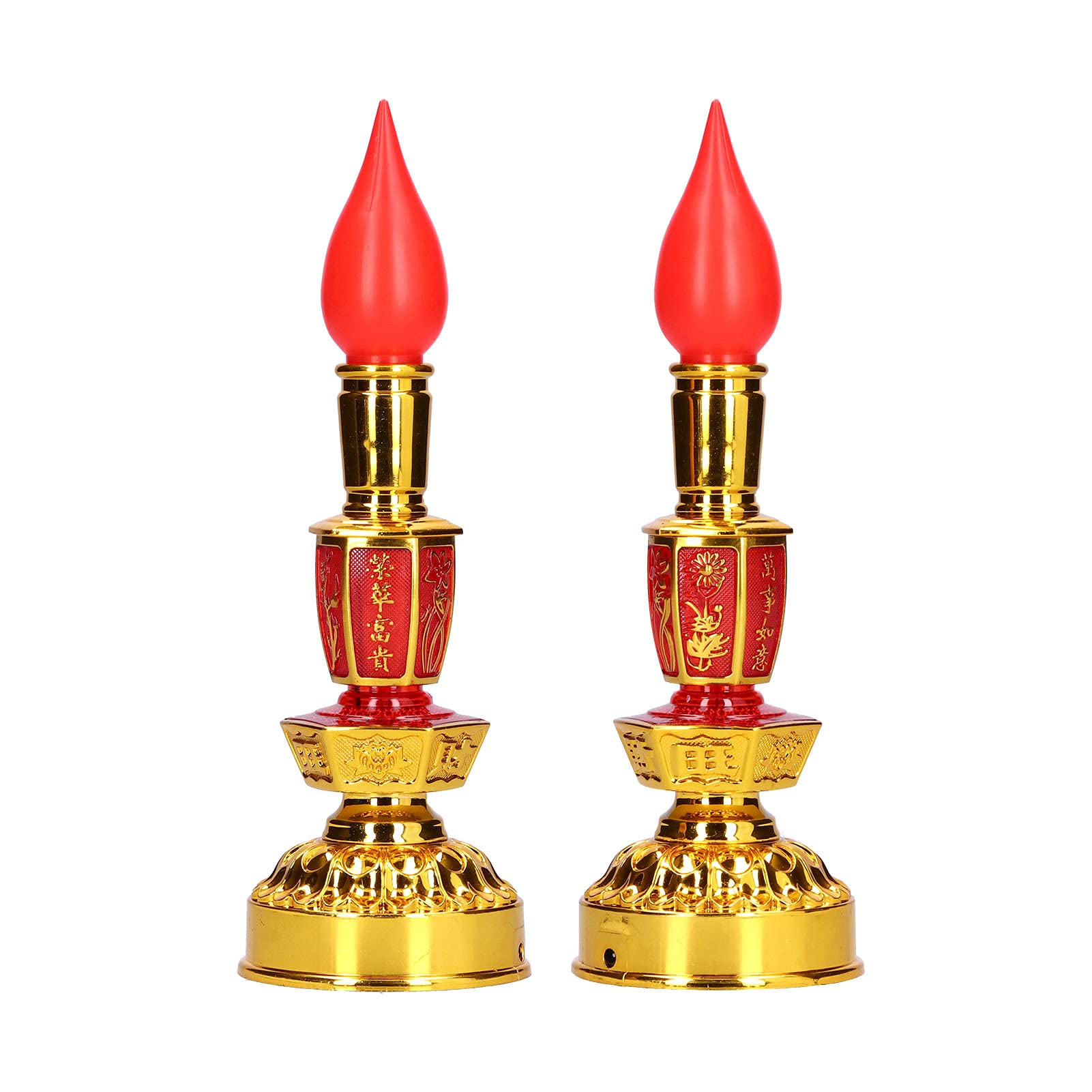 KIMISS Chinese Candle Lamp Buddhist Candle Lamp Red Plastic Candle Lamp Led Low Powerumptionnese Style Traditional Retro Buddhist Decor Lamp (Double Bright Electric Candle lamp)