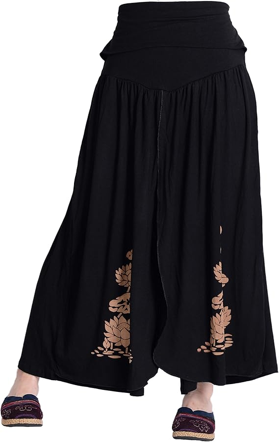 Amazon Marai マーライ ワイドパンツ レディース エスニック ロータス ブラック ロングパンツ 通販
