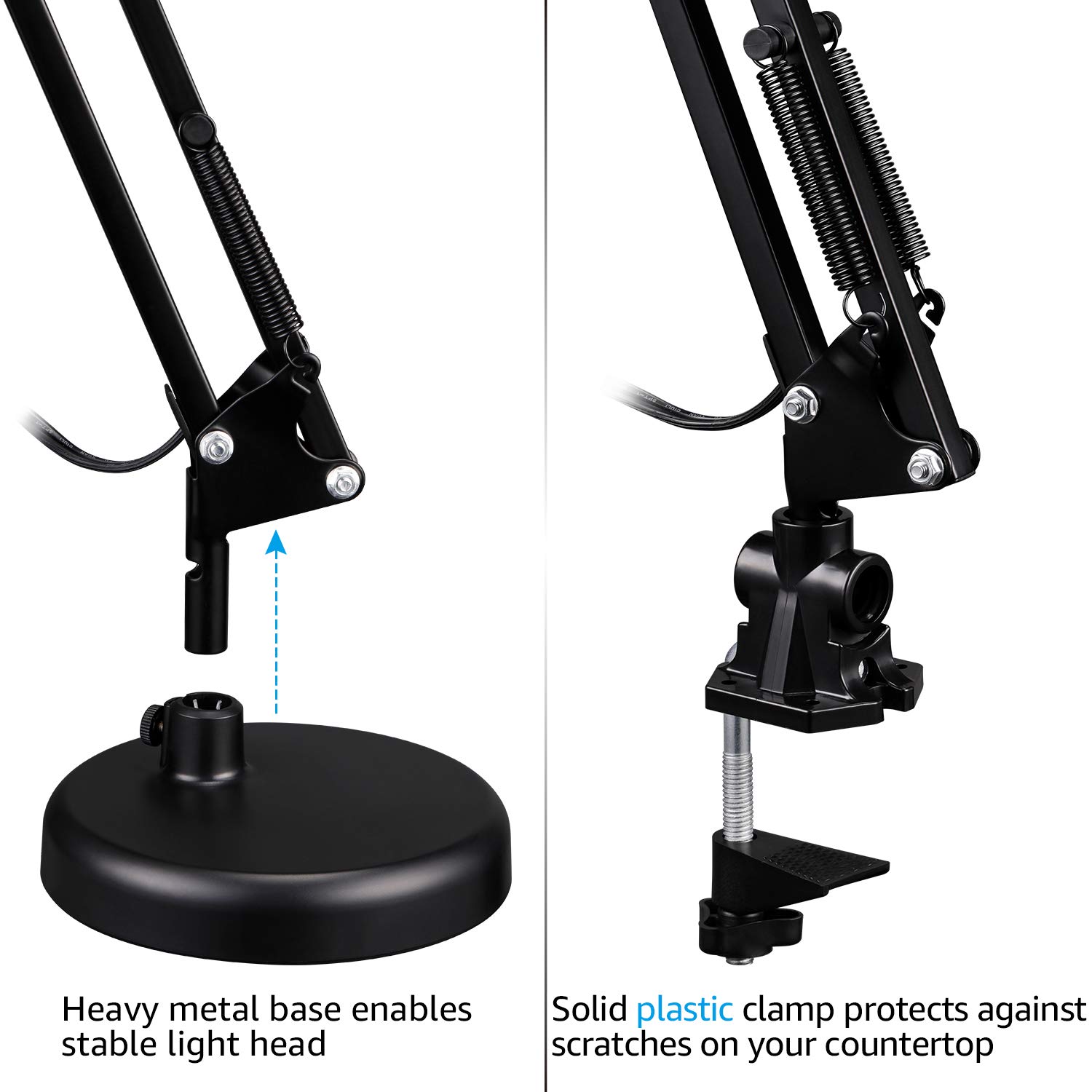 TORCHSTAR Metal Swing Arm Desk Lamp, Interchangeable Base Or Clamp