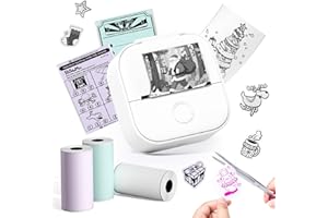 Memoqueen Mini Sticker Printer with 3 Rolls Paper T02 Portable Thermal Print Pods Mini Printer for Notes, Work Plan, Creative Fun Gift for Birthday, Christmas, Holiday, Compatible with iOS & Android