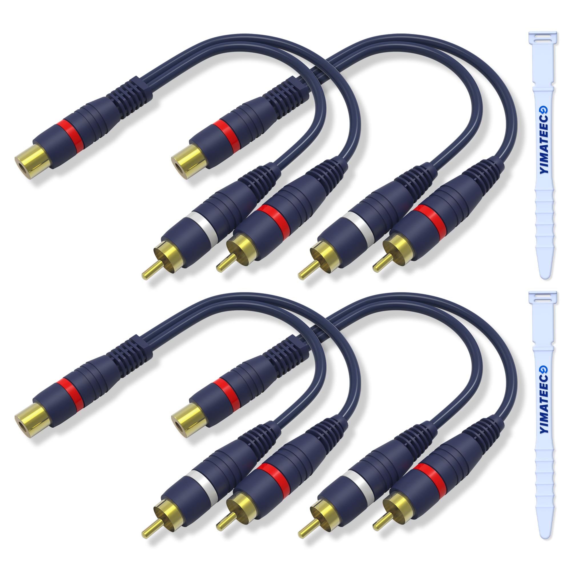 YIMATEECO RCA Splitter 15cm RCA Y Cable 1 Female to 2 Male Extension Cables Phono Y Adapter Gold Plated Turntable Connectors AV Audio Cord for Subwoofer, Speaker, AMP, Home Theater (4 Pack)