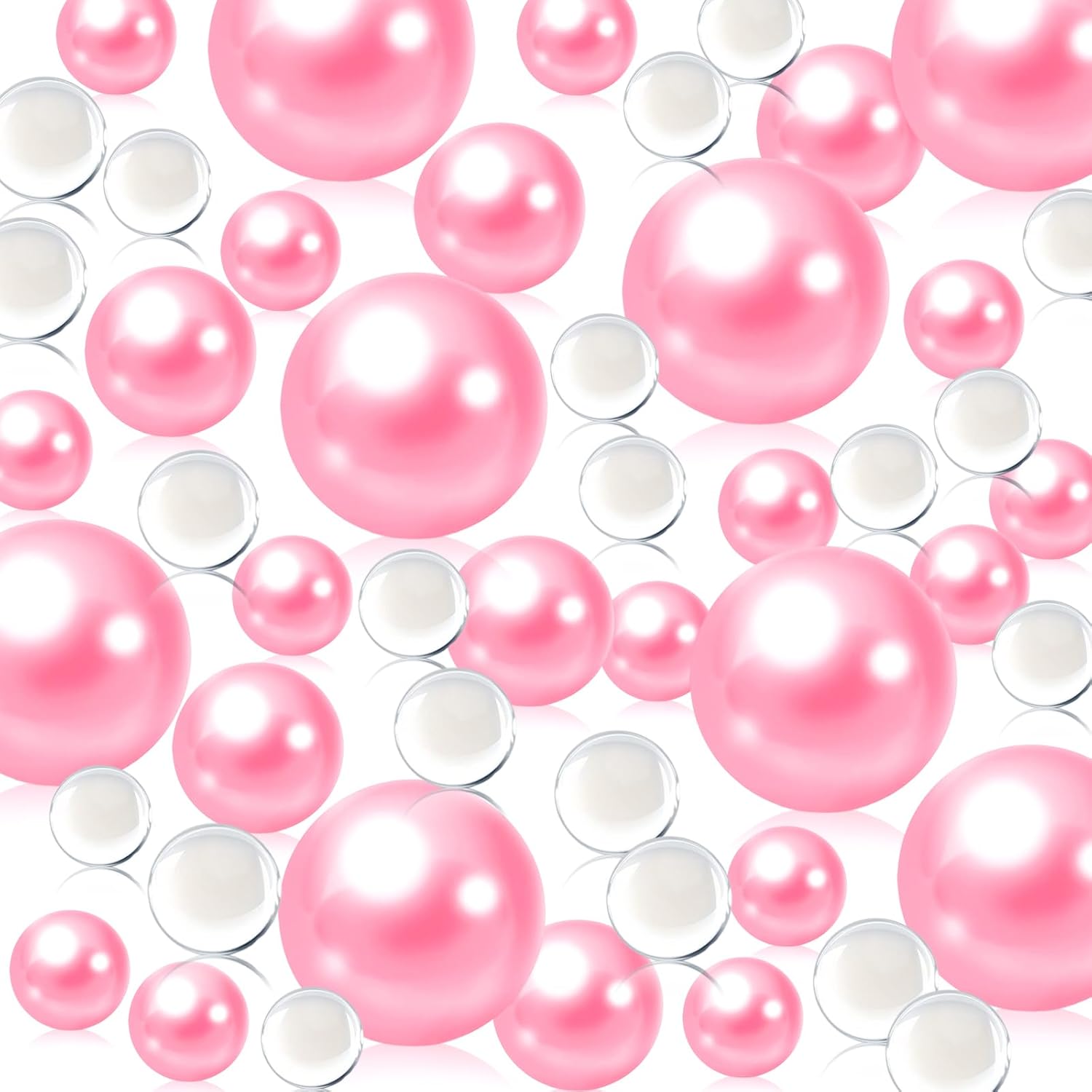 Vase Fillers - Pink Floating Pearls | 150 PCS Pink Floating Beads for Vases with 8000 PCS Transparent Water Gels | 8/14/20 mm Pink Pearls Beads, Vase Pearls, No Hole Beads | Pink Vase Filler Pearls, Water Bead Decor