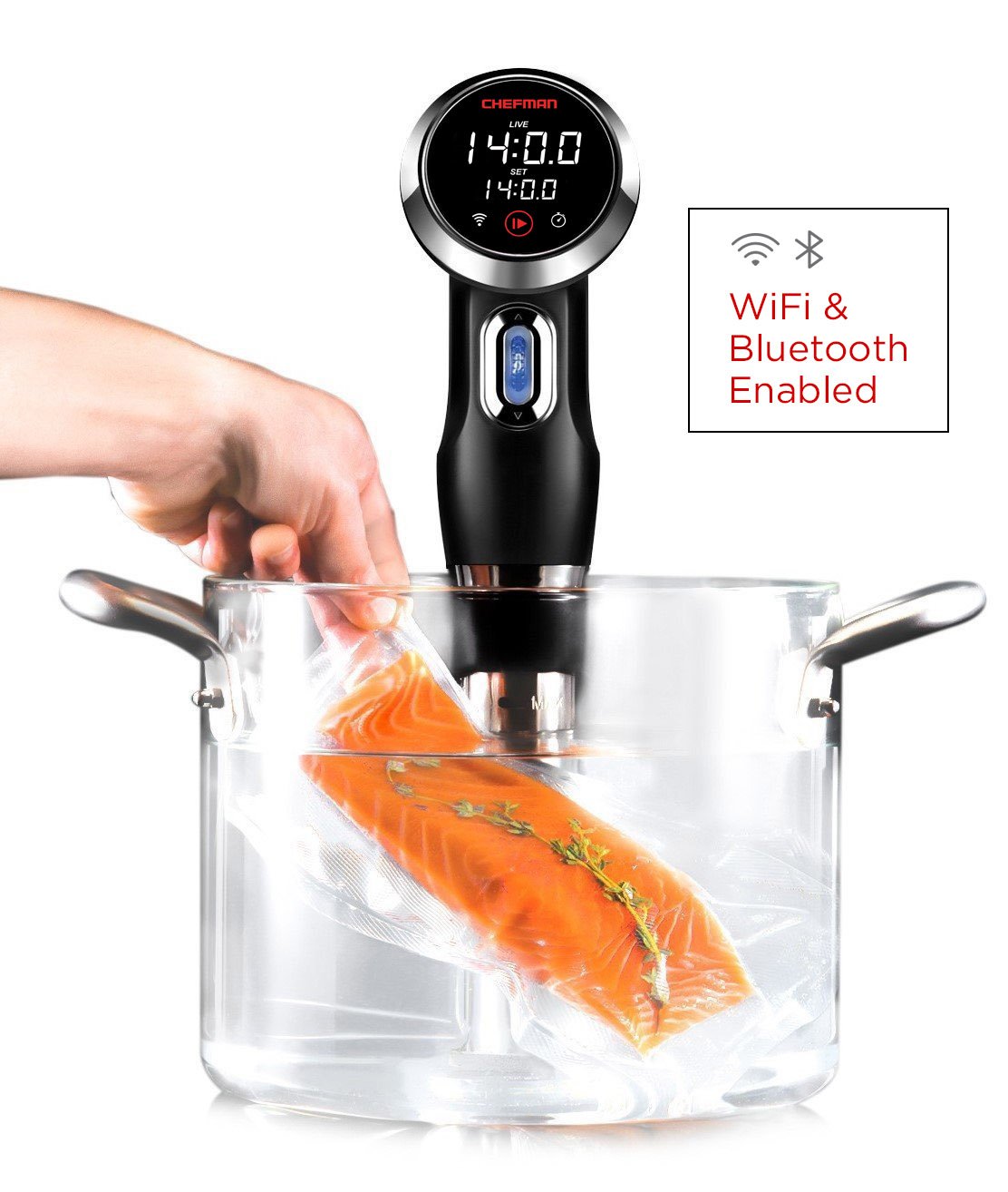 Chefman Sous Vide Immersion Circulator w/Wi-Fi, Bluetooth & Digital Interface Includes Connected App for Guided Cooking, Black