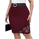 WDIRARA Women's Plus Size Bodycon Skirt Floral Lace Scalloped Trim Knee Length Skirts
