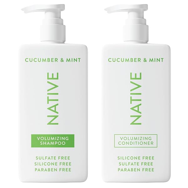 NATIVE SHAMPOO AND CONDITIONER CONTAIN NATURALLY DERIVED INGREDIENTS | ALL HAIR TYPE COLOR & TREATED FROM FINE TO DRY DAMAGED, SULFATE & DYE FREE – CUCUMBER & MINT, 16.5 FL OZ EACH (2 PACK)