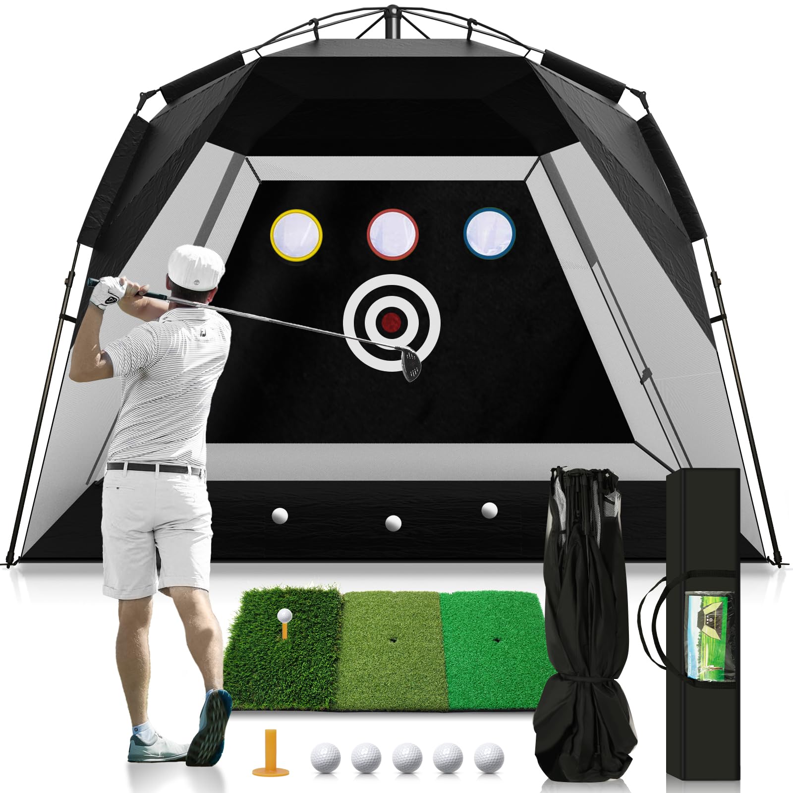 Photo 1 of Foldable Golf Net 10x7FT: Easy POP UP Golf Hitting Net with Tri-Turf Mat - All in 1 Home Golf Practice Nets for Backyard Driving Chipping Swing Training with Travel Bag - Christmas Ideal Gift for Men