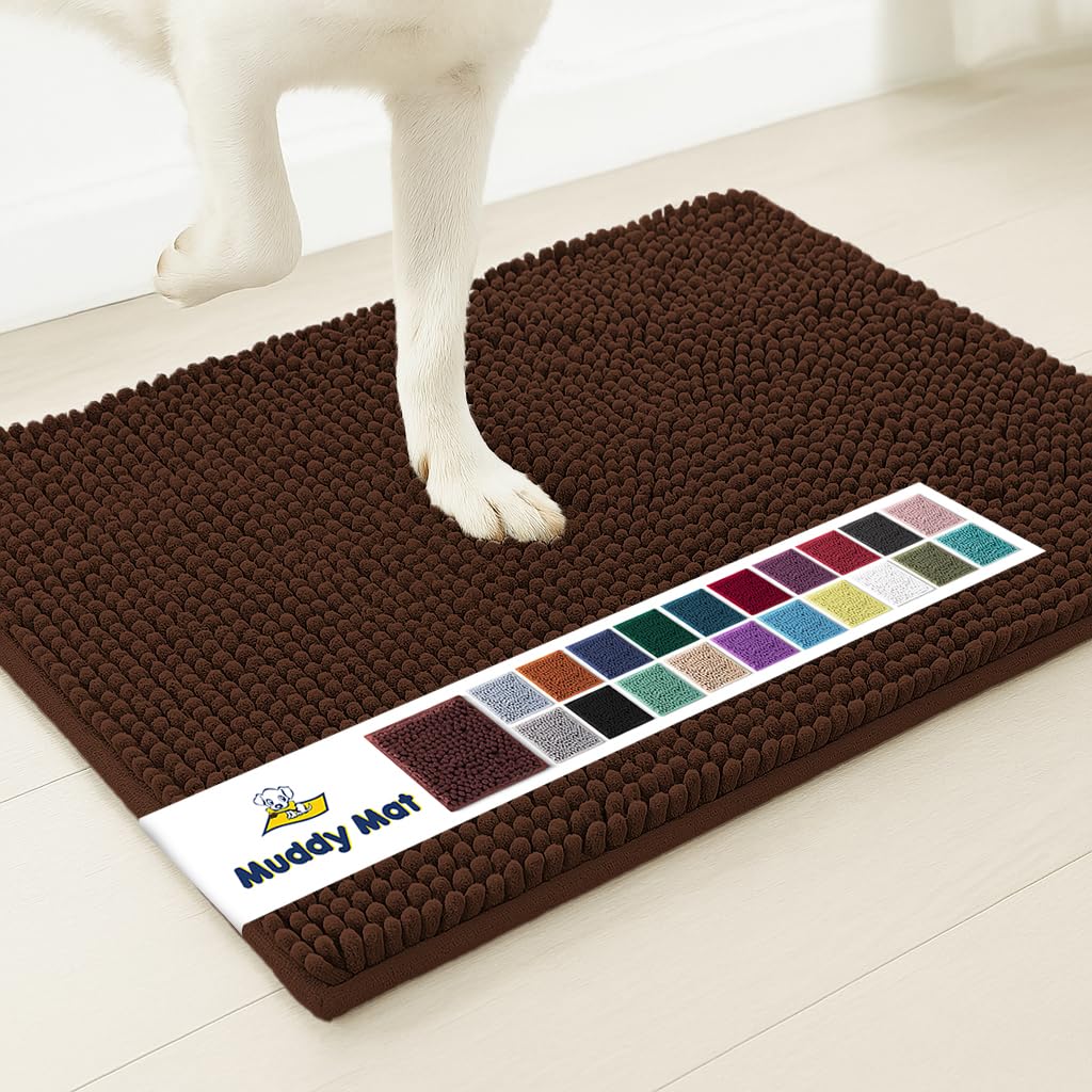 Photo 1 of Muddy Mat® Shown on TV – Super Absorbent Microfiber Dog Door Mat for Muddy Paws, Non-Slip Washable Pet Rug, Quick Dry Chenille Entryway Carpet, Machine Washable Indoor Outdoor mat, Brown 35"x24"